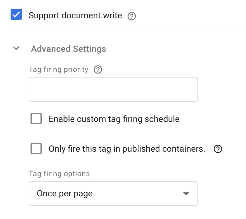 gtm tag options